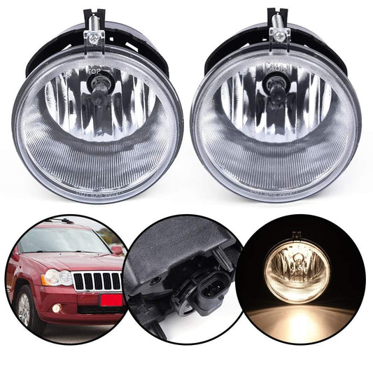 G-PLUS Front Bumper Fog Lights w/Bulb Compatible with Jeep Grand Cherokee 2005 2006 2007 2008 2009 2010/Fit Jeep Commander 2006-2010 CH2592138 CH2592138 4805859AA(Clear Lens)