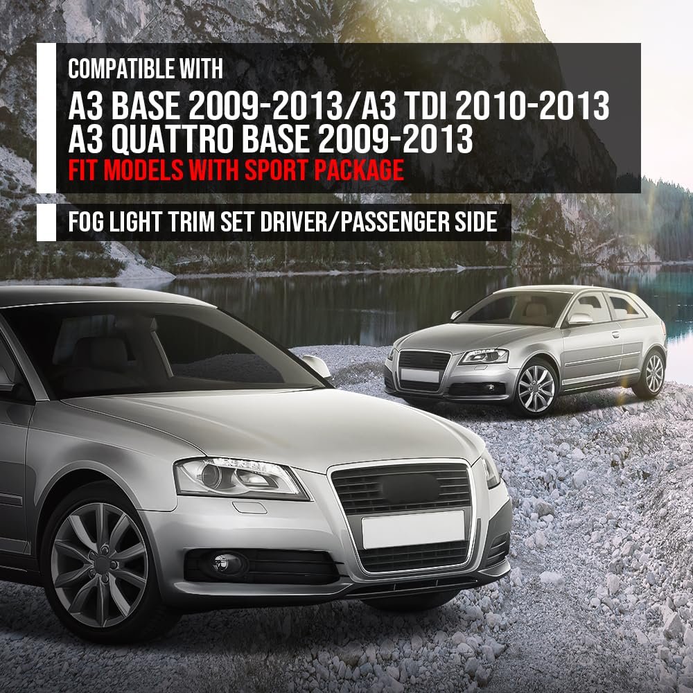 G-PLUS Fog Light Trim Set Driver and Passenger Side Compatible with Audi A3 Base/Quattro Base 2009-2013 Fit Models with Sport Package 8P0 807 681 N ZDE, 8P0 807 682 F ZDE Black