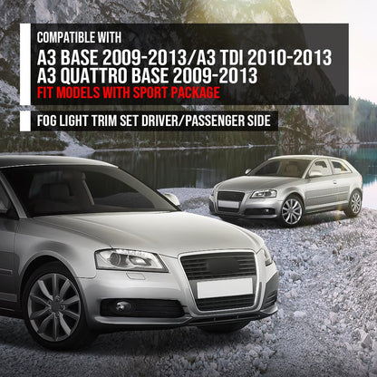 G-PLUS Fog Light Trim Set Driver and Passenger Side Compatible with Audi A3 Base/Quattro Base 2009-2013 Fit Models with Sport Package 8P0 807 681 N ZDE, 8P0 807 682 F ZDE Black