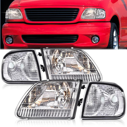 G-PLUS Headlights Assembly Fit Ford Expedition 1997-2002, Fit Ford F150 1998-2003 Left & Right Lamps Clear Lens Chrome HousingBumper Headlamps, faros delanteros