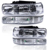 G-PLUS Front Headlights Assembly Lamp Set + Bumper Fog Lights Fit Chevy 2003-2006 Avalanche/ 2003-2007 Silverado 1500HD/ 2003-2006 Silverado 2500HD 15190982Bumper Headlamps,faros delanteros
