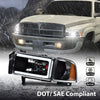 G-PLUS LED C Light Bar Headlights Assembly Fit Dodge Ram 1500 1994-2001/Fit Dodge Ram 2500 3500 1994-2002 Headlamps w/o Bulbs DRL Clear Lens Black Housing Amber Reflector,faros delanteros