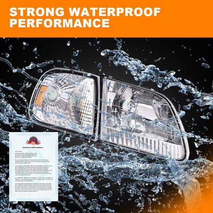 G-PLUS Headlights w/Bulbs, Compatible with Ford Expedition 1997-2002/Fit Ford F150 1998-2003/Fit F250 1997-1999 Bumper Headlamps Left &Right Clear lens Chrome Housing Amber Reflector