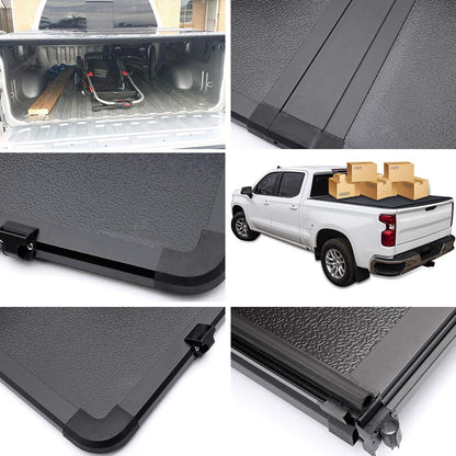 Black T3 Tri-Fold Hard Lock Solid Truck Tonneau Cover Compatible for Toyota Tundra 2007-2013 | 6.5' Standard Short Bed
