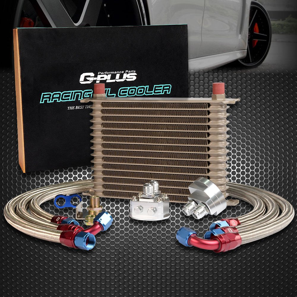 G-PLUS Universal 15 Row AN10 Engine Transmission Oil Cooler Kit Oil Filter Relocation Kit