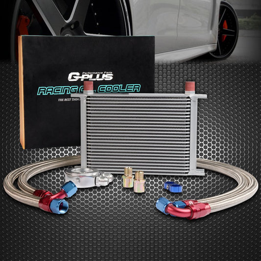 G-PLUS 25 Row AN10-10AN Universal Engine Transmission Oil Cooler Kit + Oil Filter Relocation Kit Silver