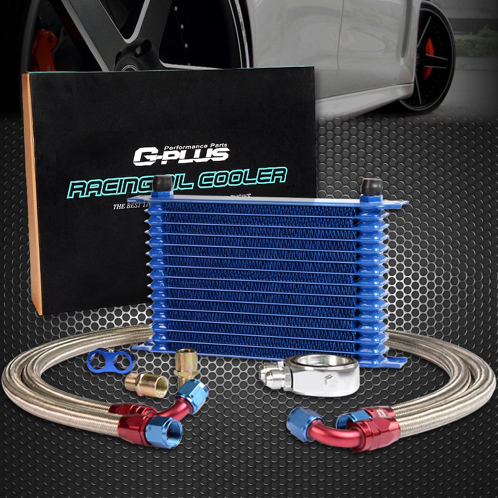 Universal 15 Row AN10-10AN Aluminum Engine Transmission Oil Cooler Kit + Oil Hose End Kit