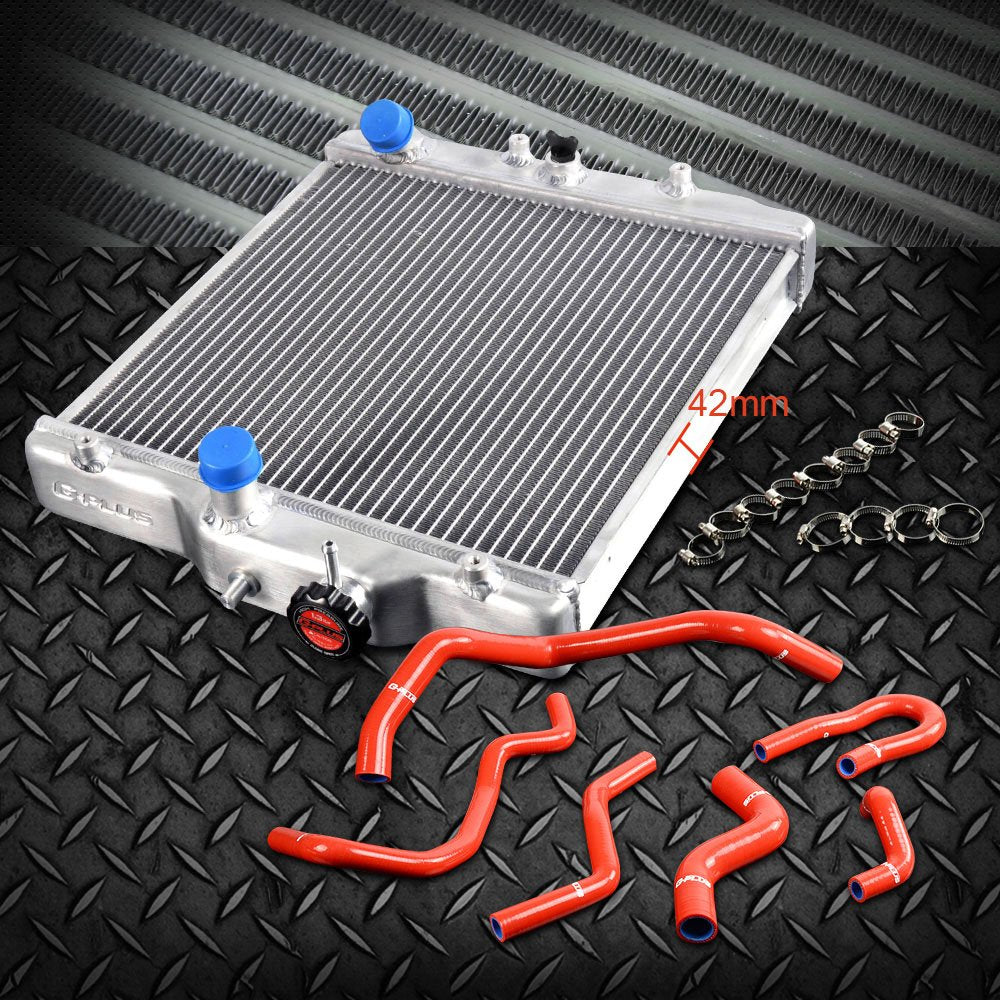 2 Row 42mm Aluminum Radiator Compatible For HONDA CIVIC D15/16 EG/EK 92-00+Silicone Hose