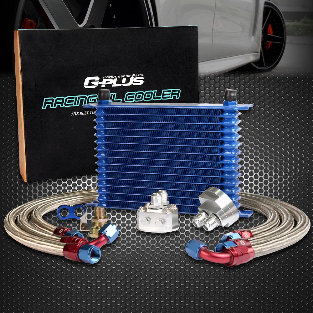 G-PLUS Universal 15 Row AN10 Engine Transmission Oil Cooler Kit Oil Filter Relocation Kit