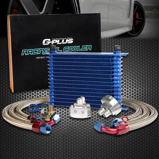 G-PLUS Universal 15 Row AN10 Engine Transmission Oil Cooler Kit Oil Filter Relocation Kit