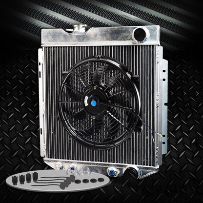 62mm Aluminum Racing Radiator Replacement + 14" Radiator Cooling Fan Compatible For Ford Mustang 2.8-4.7 V8 6cyl AT/MT 1964 1965 1966