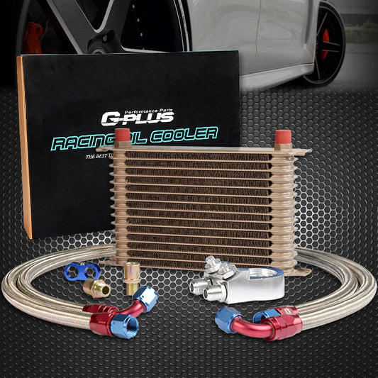 G-PLUS 15 Row 10AN Universal Aluminum Engine Transmition Oil Cooler Kit + Oil Filter Relocation Kit