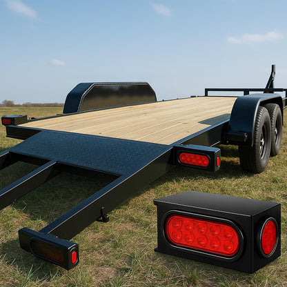 G-PLUS LED Red Lens Trailer Steel Housing Box Compatible with Trailer/Truck W/ 6" Oval Tail Light & 2" Marker Lamp Tail Lamp Luces TraserasAssembly